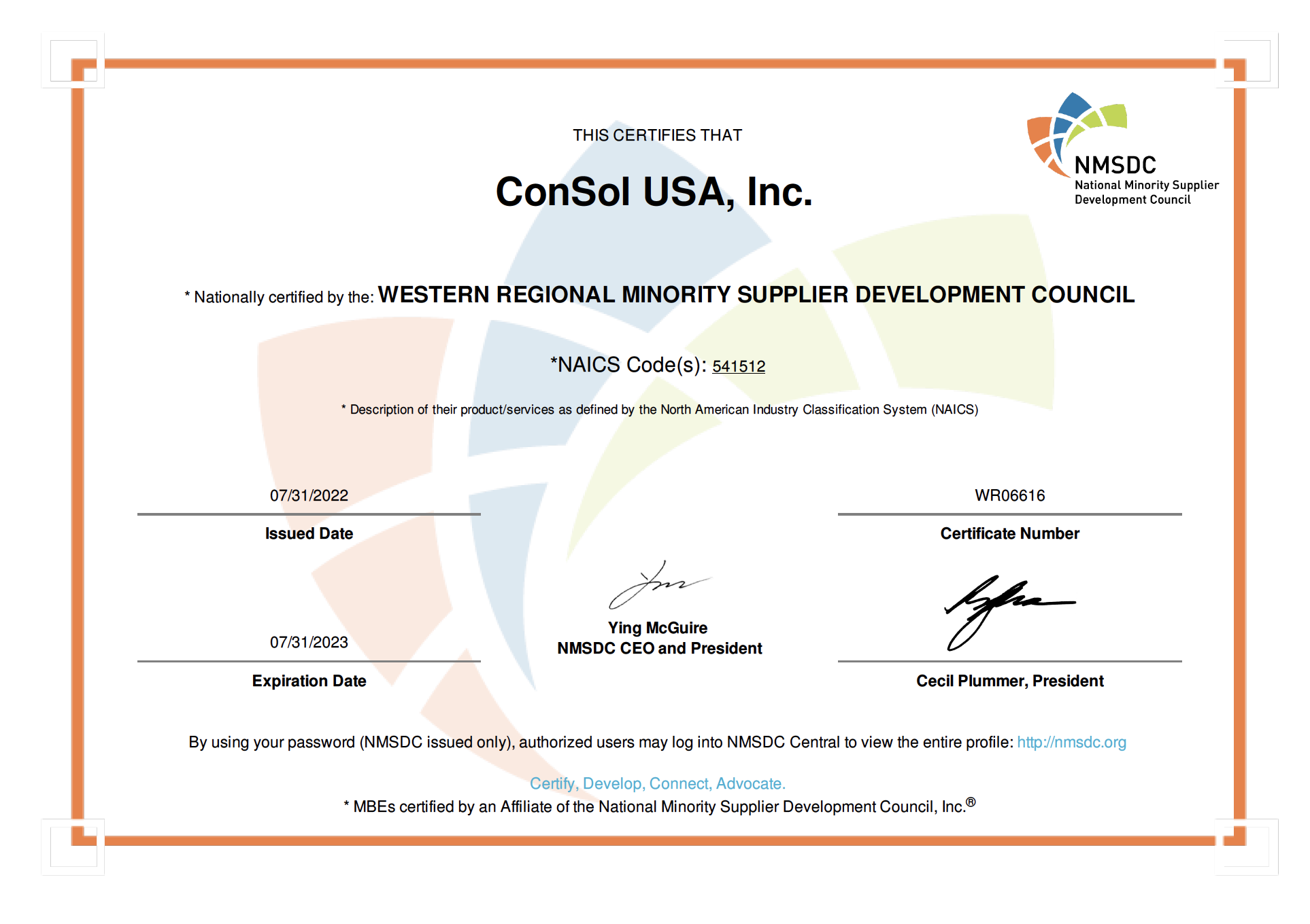 MBE Certification - ConSol USA